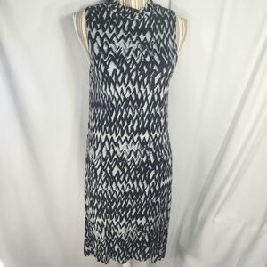Kensie Black Grey & White Abstract Pattern High Neck Sleeveless Dress Size Small